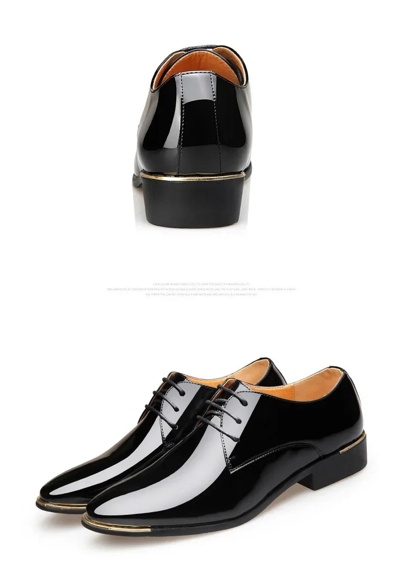 2024 New Men’s Patent Leather Shoes  British Style Men's Dress Shoes Lace Up Pointed Toe Wedding Business Party Social Shoe Male - Sun Studio