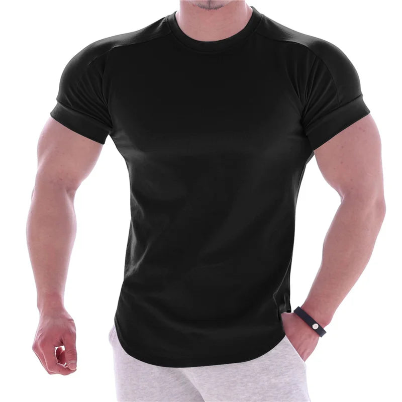Gym T-shirt Men Short sleeve Cotton T-shirt Casual blank Slim t shirt Male Fitness Bodybuilding Workout Tee Tops Summer clothing - Sun Studio
