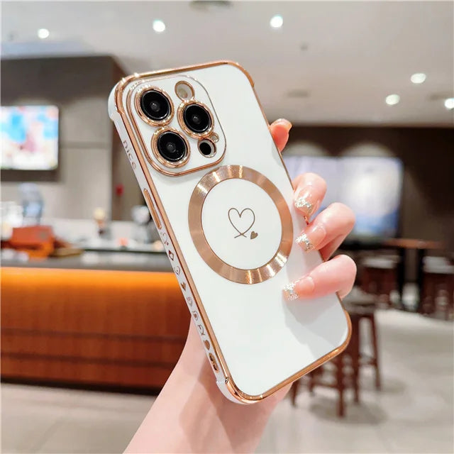 For iPhone 15 Pro Max Luxury Magsafe Magnetic Cute Plating Frame Phone Case For iPhone 11 12 13 14 15 16 Plus 17 Air Back Cover - Sun Studio