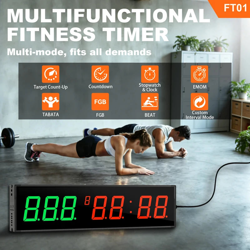 Gym Timer Large LED Display Wall Clock Gym Interval Workout Countdown Sports Training Clock Digital Time Timers for Fitness Home - Sun Studio