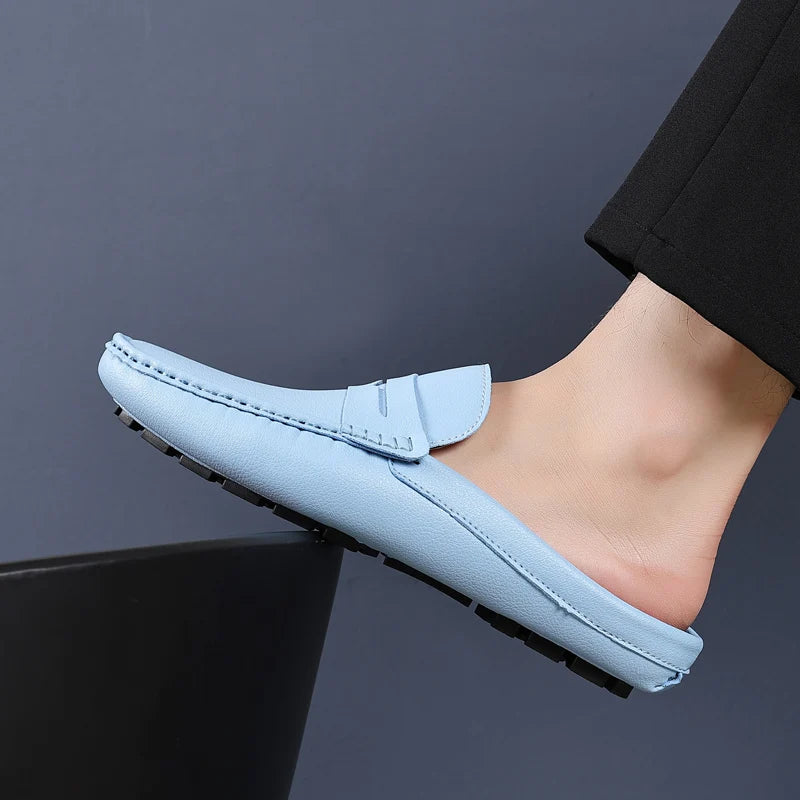 YRZL Slipper Sommer Slip-On Halbschuhe für Männer PU Leder Hausschuhe Lässige Atmungsaktive Bequeme Slipper Mokassins Lässige Schuhe Männer