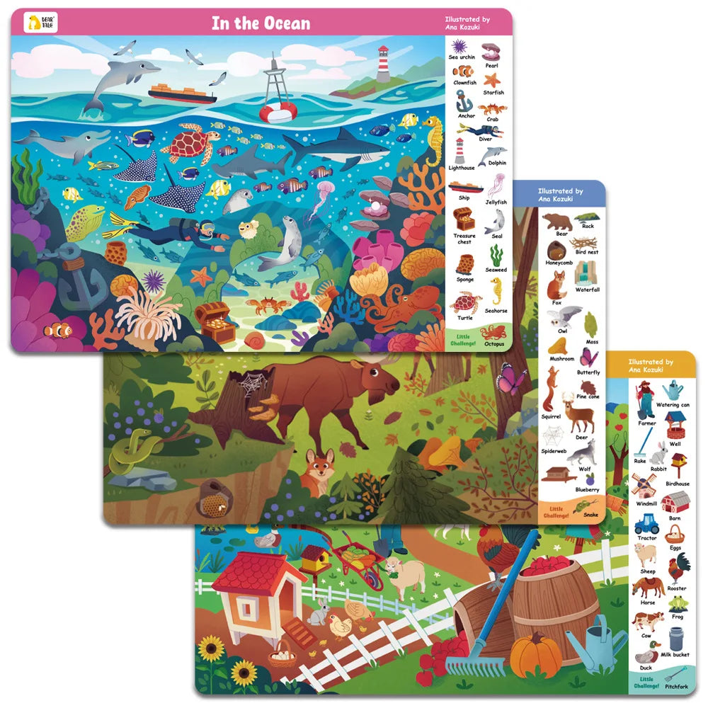 Search and Find Game Looking for Different 3 Themes Interactive Activity Painting Kit Drawing Books with Reusable Pen - Sun Studio