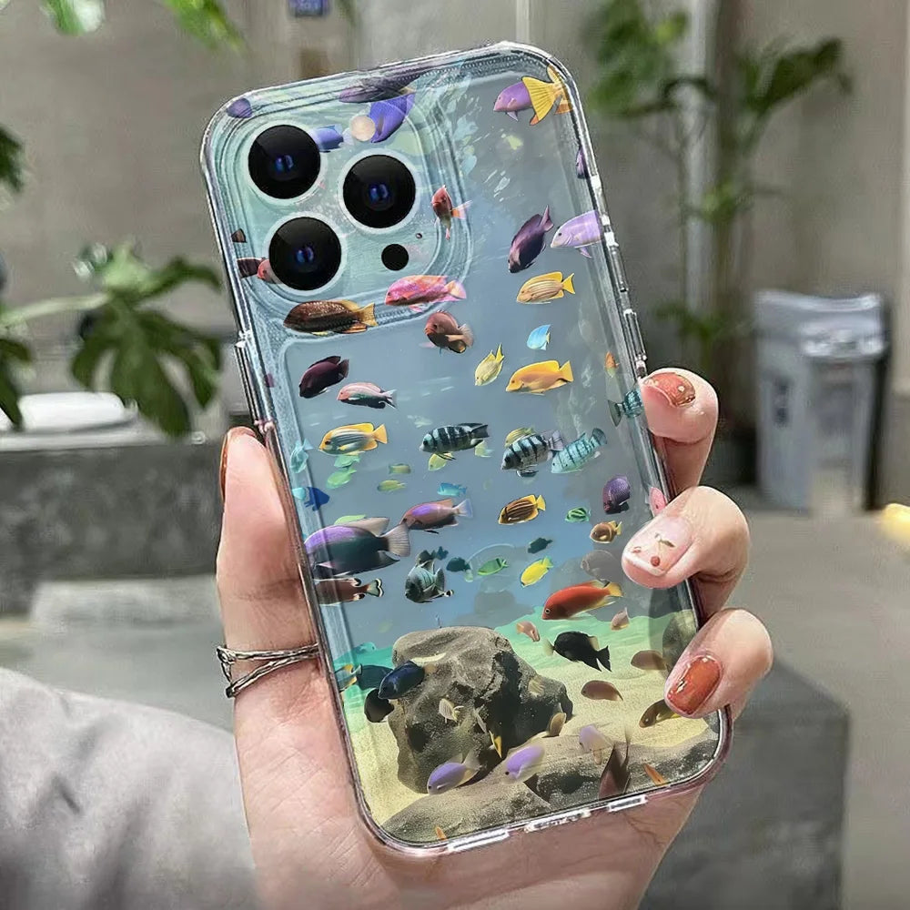 Ocean Animal Cute Phone Case For iPhone 11 Case iPhone 15 13 14 12 17 16 Pro Max 8 7 Plus XR XS SE Clear Protective Cover Funda - Sun Studio