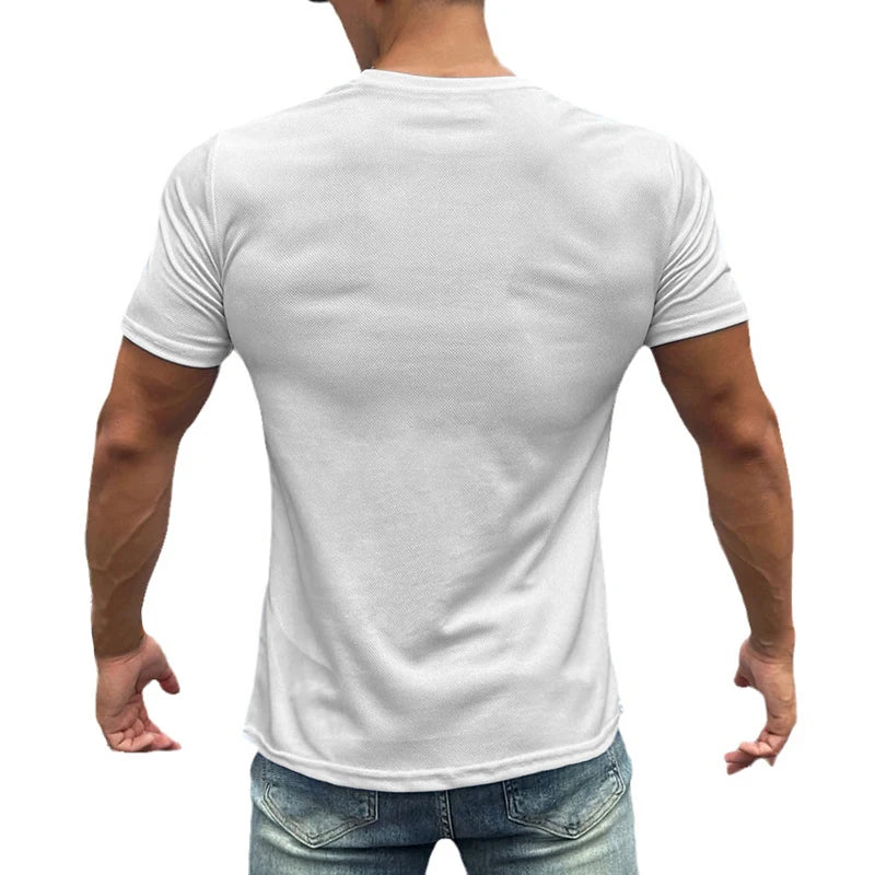 Gym Fitness Muscle Short Sleeve O-Neck Clothing Summer Mesh Breathable Quick Dry Cool T-shirt Mens Bodybuilding Running Shirts - Sun Studio