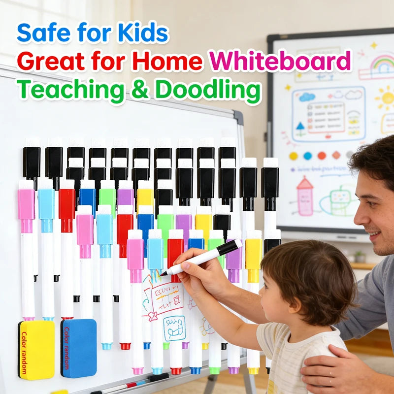 100/5Pcs Dry Erase Whiteboard Markers Set, Washable Pens with Magnetic Eraser for Office Whiteboards & Art Supplies - Sun Studio