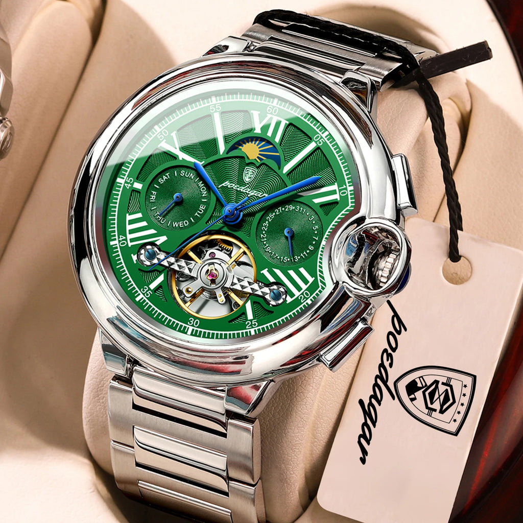 POEDAGAR Luxury Male Watch Business Date Week Stainless Steel Tourbillon Men Clock Waterproof Automatic Mechanical Men's Watches - Sun Studio