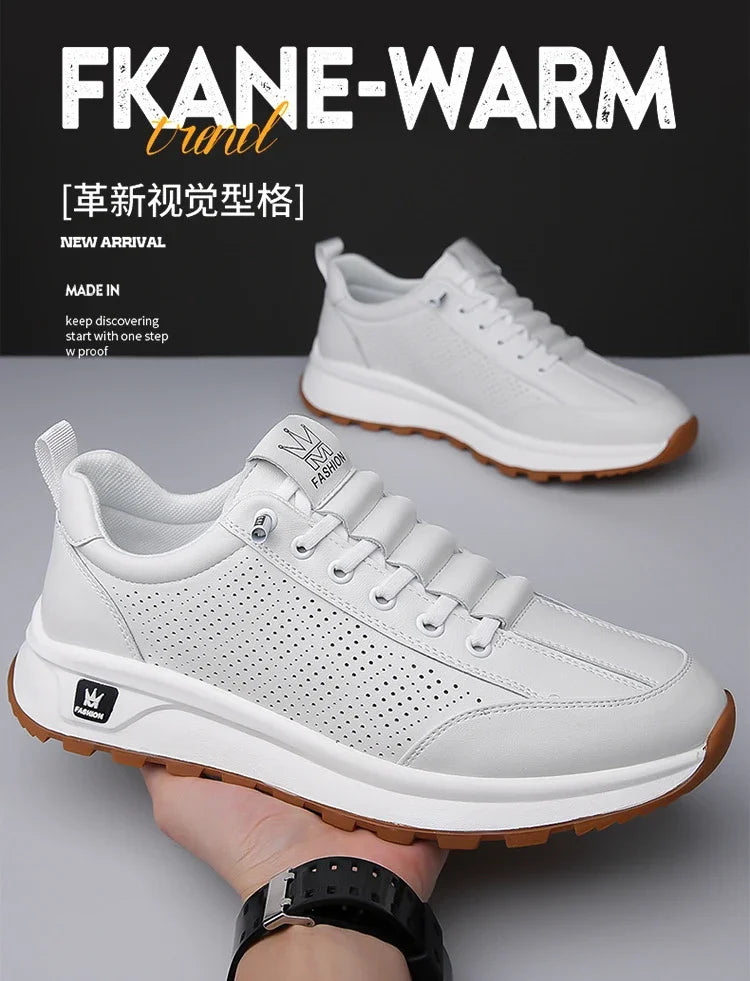 Designer New Men Genuine Leather Casual Sport Shoes Street Fashion Comfortable Cow Leather Lace-up Sneakers - Sun Studio