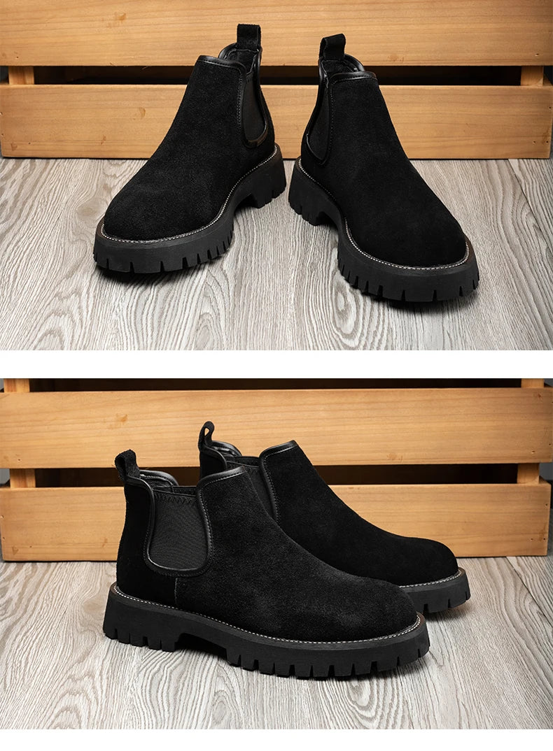 Chelsea boots, short boots, men's boots, breathable men's shoes, versatile and trendy high top leather boots 231146 - Sun Studio