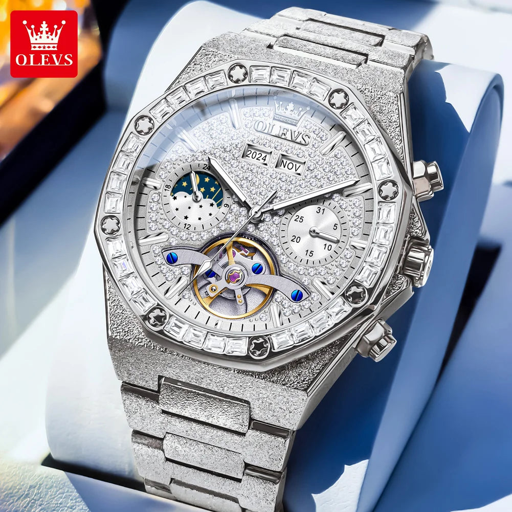 OLEVS Luxury Automatic Tourbillon Watch Men Fashion Gold Mechanical Watches Stainless Steel Waterproof Date Week Men's Watches - Sun Studio