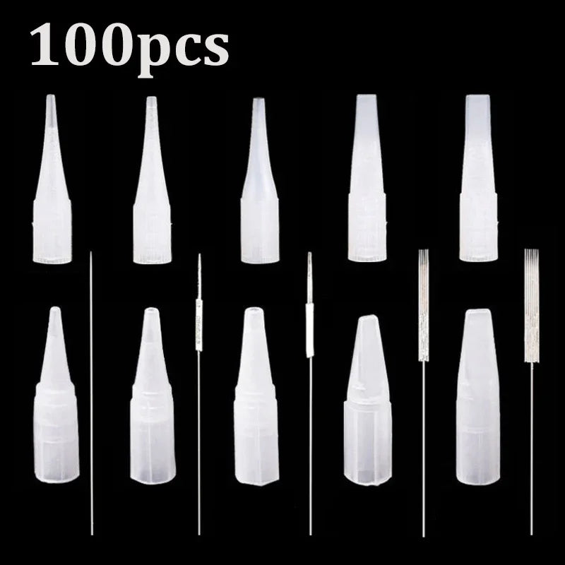 100p 1RL/3RL/5RL/5F/7F Individual Packed Eyebrow Tattoo Tip Permanent Makeup Machine Tattoo Needle Tip Tattoo Nozzle Needle Caps - Sun Studio