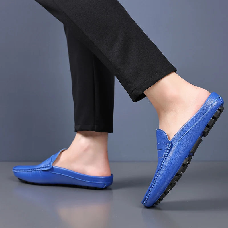 YRZL Slipper Sommer Slip-On Halbschuhe für Männer PU Leder Hausschuhe Lässige Atmungsaktive Bequeme Slipper Mokassins Lässige Schuhe Männer