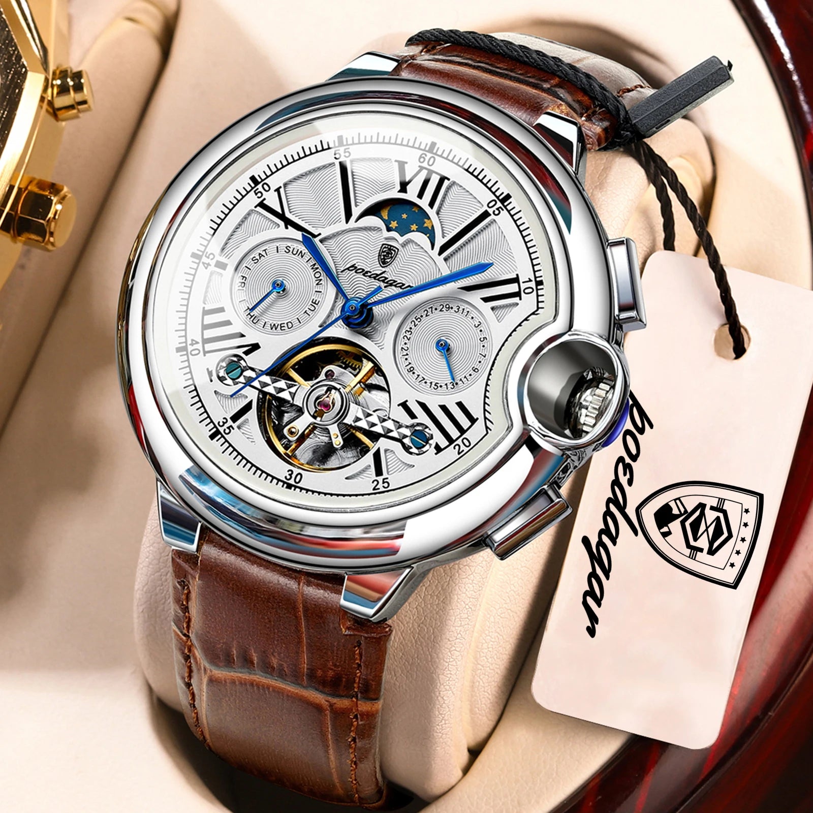 POEDAGAR Luxury Male Watch Business Date Week Stainless Steel Tourbillon Men Clock Waterproof Automatic Mechanical Men's Watches - Sun Studio