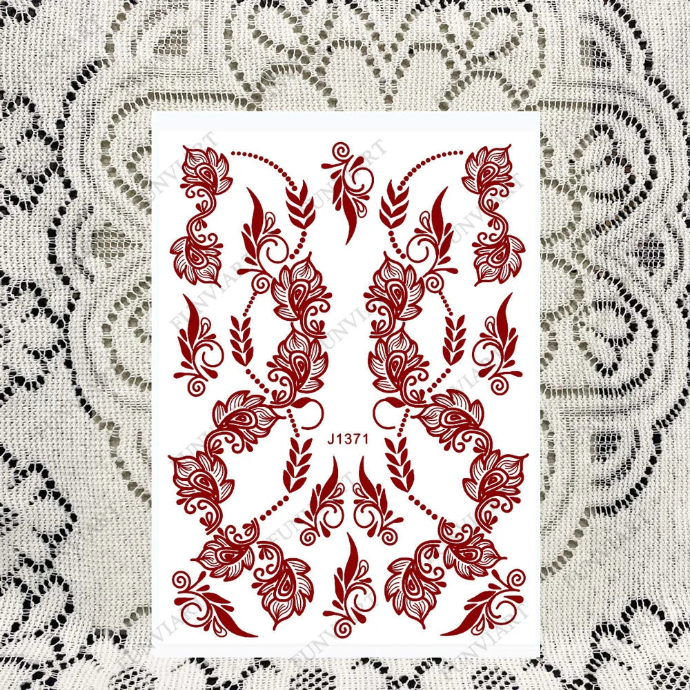 Brown Henna Tattoo Stickers for Hand Foot Waterproof Temporary Tattoos for Women Maroon Color Fake Tattoo for Wedding Body Art - Sun Studio