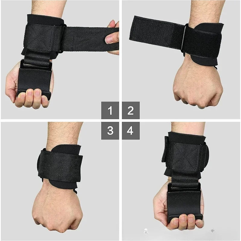 1pc Weight Lifting Hook Grips With Wrist Wraps Hand-Bar Wrist Strap Gym Fitness Hook Weight Strap Pull-Ups Power Lifting Gloves - Sun Studio