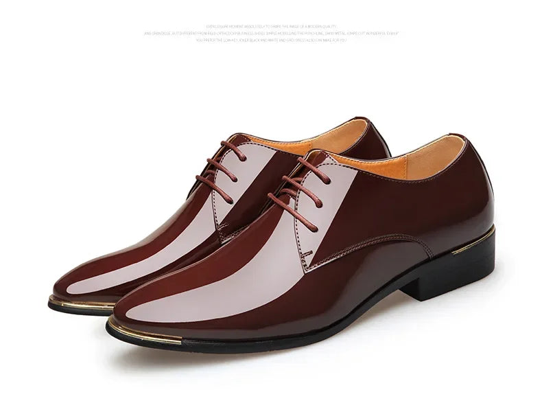 2024 New Men’s Patent Leather Shoes  British Style Men's Dress Shoes Lace Up Pointed Toe Wedding Business Party Social Shoe Male - Sun Studio