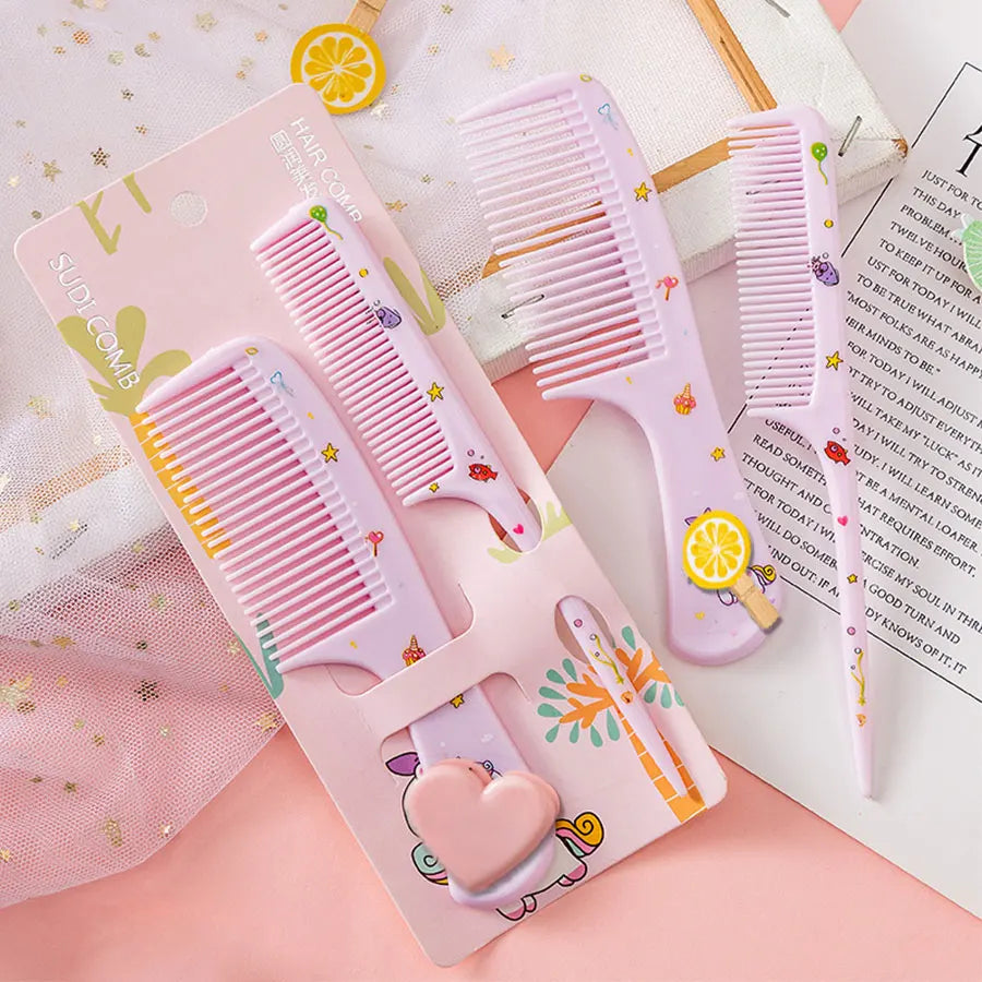 2pcs Kids Hair Combs Set Girls Portable Anti-Static Plastic Comb Cartoon Animals Children Hairdressing Comb with Pointed Tail - Sun Studio