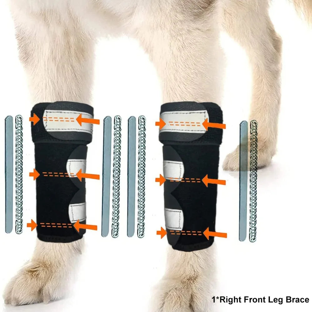 1PC Portable Metal Strips Dog Front Leg Brace Reflective Strips Adjustable Straps Knee Brace Non-Slip Breathable ACL Support - Sun Studio