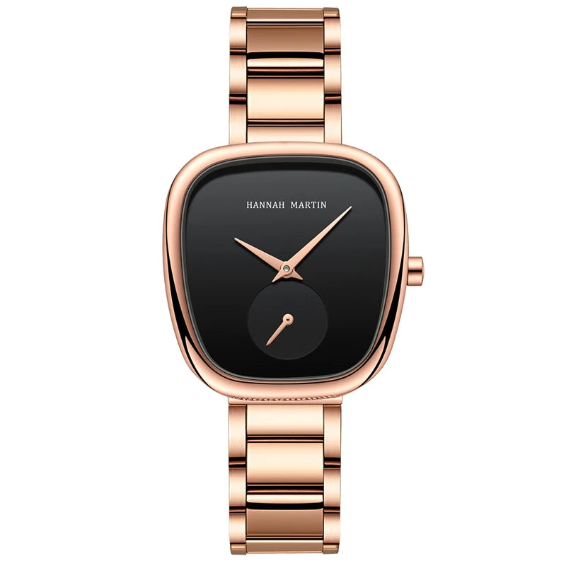 2025 New Women Quartz Wristwatch 34mm Wine Barrel Rose Gold Black Stopwatch Fashionable Minimalist Style Oval Watches for Women - Sun Studio