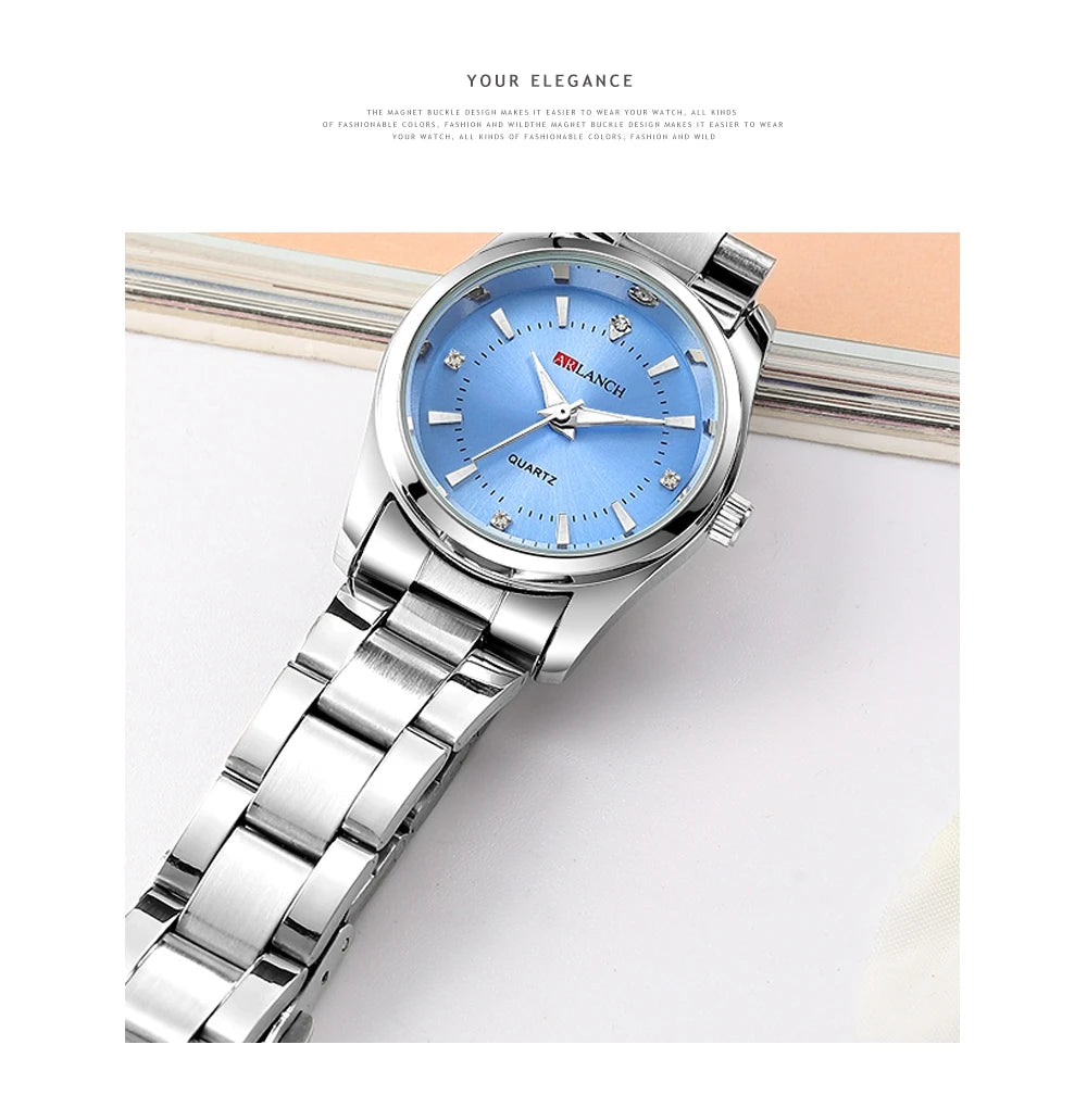 Ladies Dress Watch 29mm Silver Stainless Steel Gorgeous Rhinestone Quartz Clock Suitable Banquet Accessories & Daily Decoration - Sun Studio