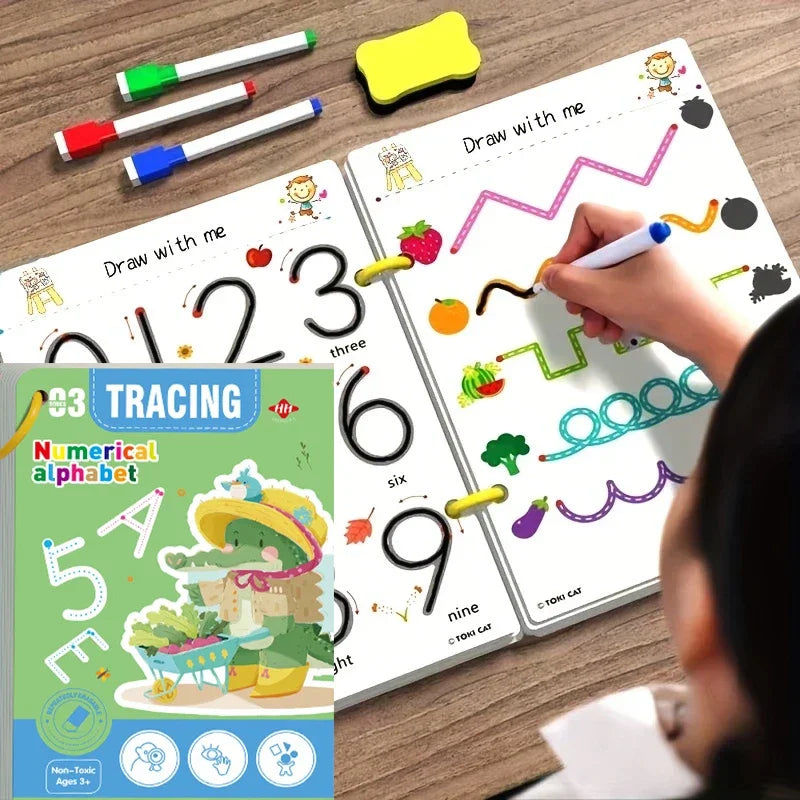 Reusable Pen Control Training Book for Children Magical Tracing Workbook Montessori Educational Calligraphy Practice Copybook - Sun Studio