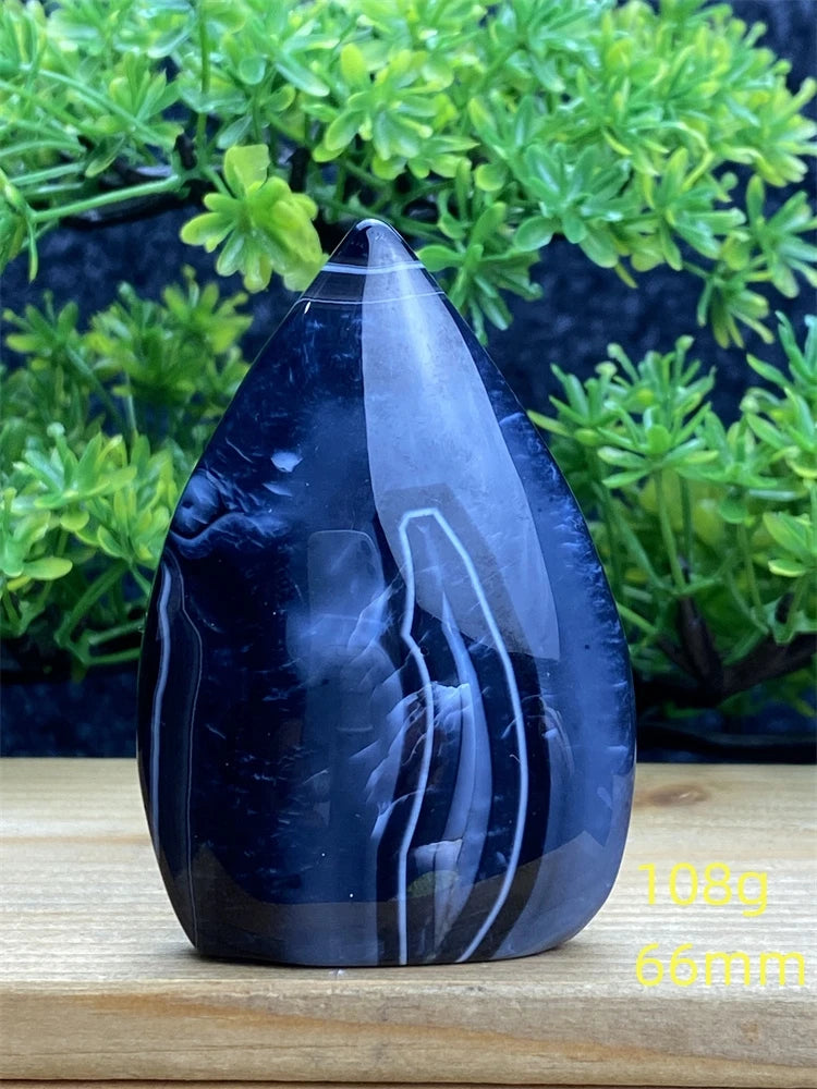 Natural Gemstone Black Onyx Stripes Free Form Torch Reiki Healing Shape Meditation Home Decor Feng Shui Warning Evil - Sun Studio