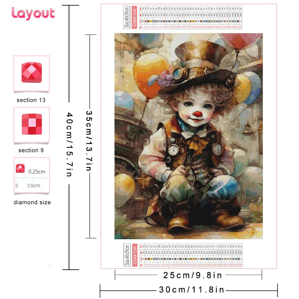 Huacan 5D DIY Diamond Painting Cartoon Diamond Embroidery Clown Cross Stitch Kit Rhinestone Pictures Home Decor - Sun Studio