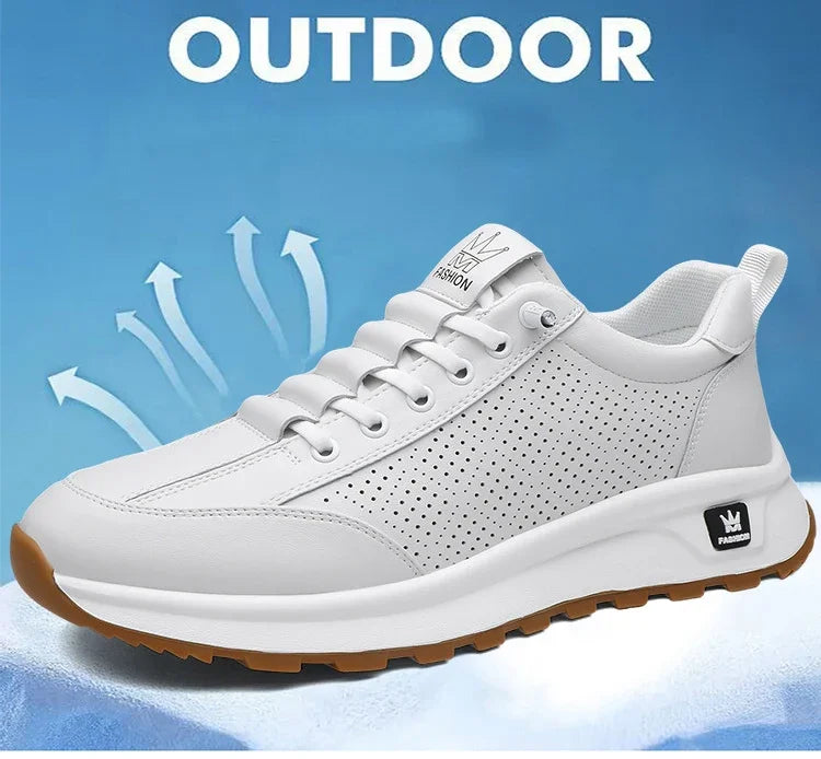 Designer New Men Genuine Leather Casual Sport Shoes Street Fashion Comfortable Cow Leather Lace-up Sneakers - Sun Studio