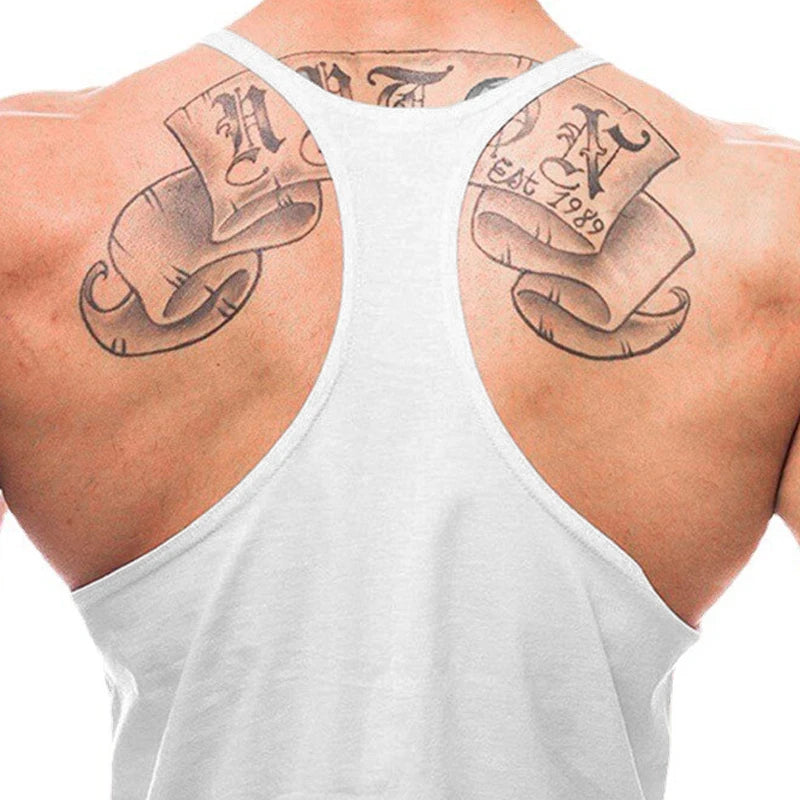 Gym Fitness Bodybuilding Suspenders T-Shirt Mens Fashion Print Sport Sleeveless Vests Summer Cotton Breathable Y-back Tank Tops - Sun Studio