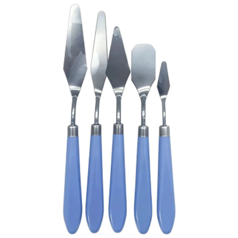 5Pcs Blue Palette Knife Set, Stainless Steel Oil Painting Scrapers, Watercolor Acrylic Paint Mixing Knives, Professional Art - Sun Studio