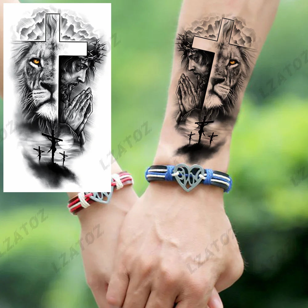 Einzigartige dreieckige Ozeanwelle Temporäre Tattoos für Männer Frauen realistische Tiger Löwe Fake Tattoo Aufkleber Spruch Transfer Kunst Tattoos
