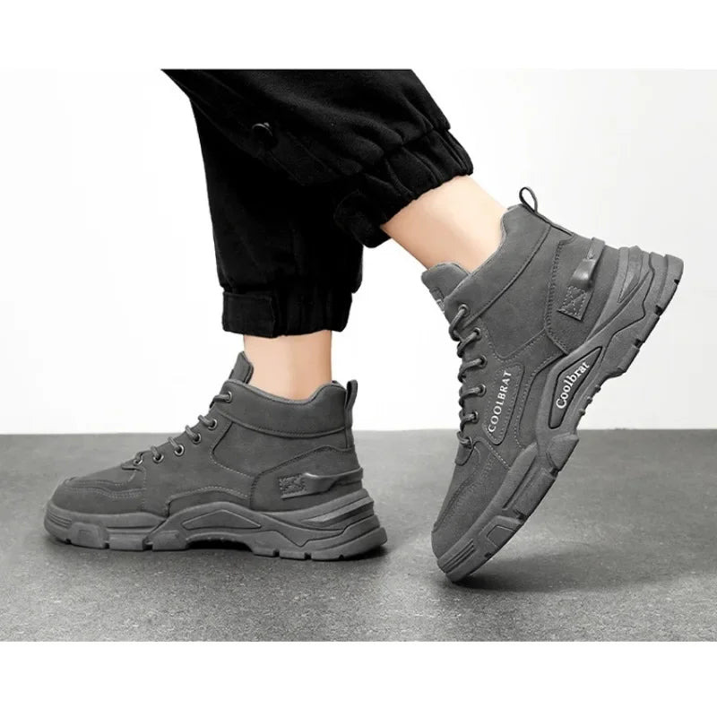 2026 new Men's High Top Boots Trendy Black Motorcycle Boots Outdoor Warm Platform Boots Men Lace-up Leather Boot Bota Masculina - Sun Studio