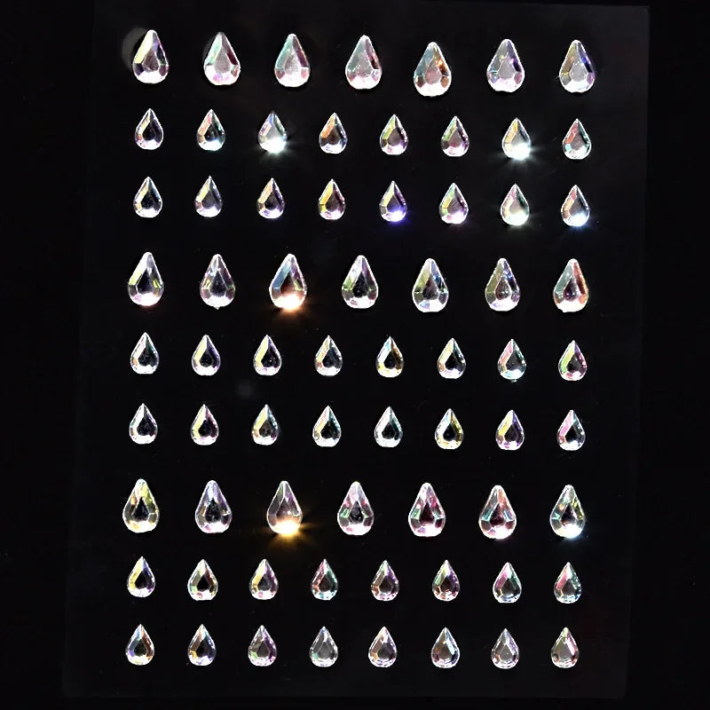 1 Pc Disposable Tattoo Stickers Face Jewelry Color Crystal Diamond DIY Eyes Face Body Waterproof Makeup Decorations Rhinestones - Sun Studio
