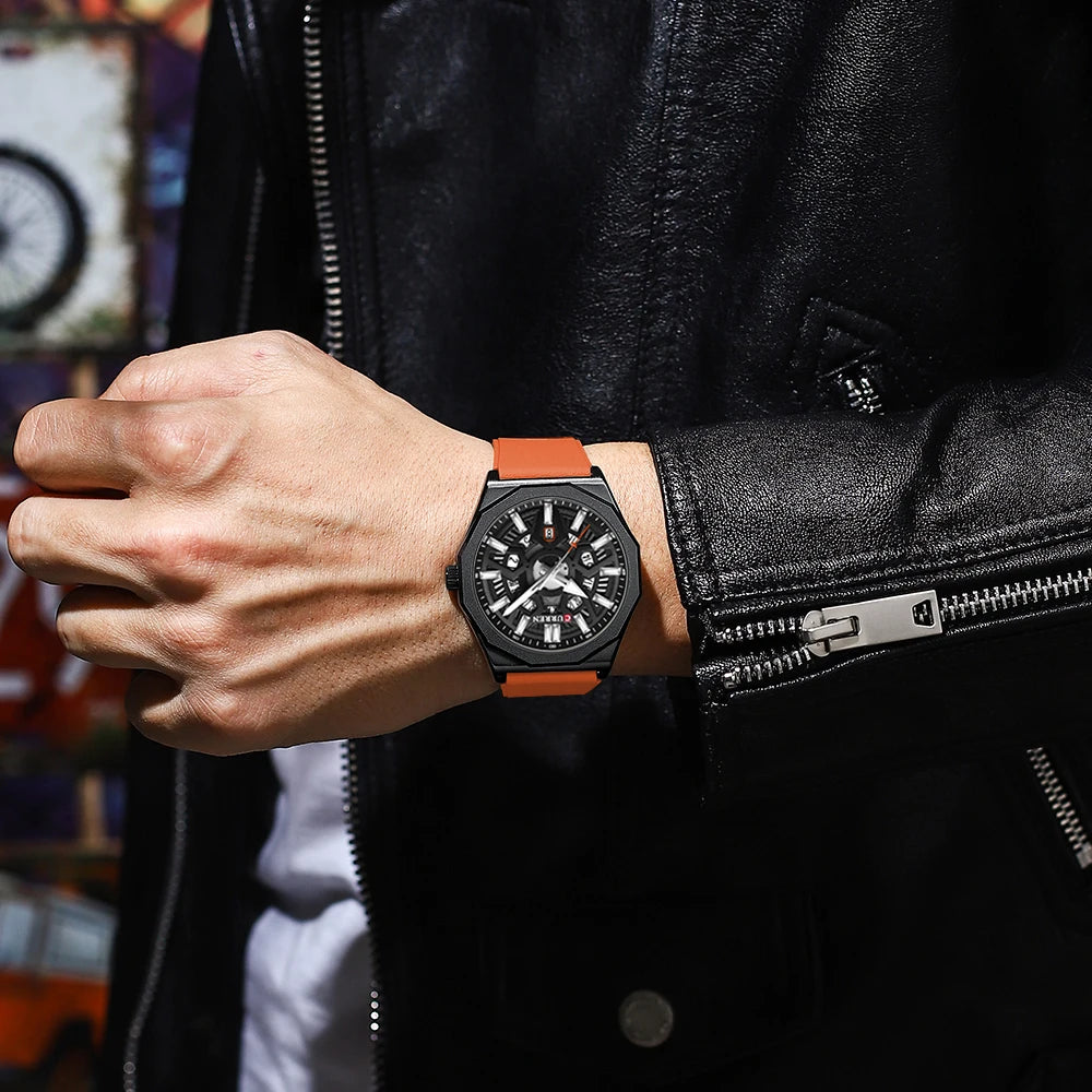 CURREN Fashion Creative Design Watches Men Quartz Silicone Strap Date Wristwatches for Male Clock with Luminous Hands - Sun Studio