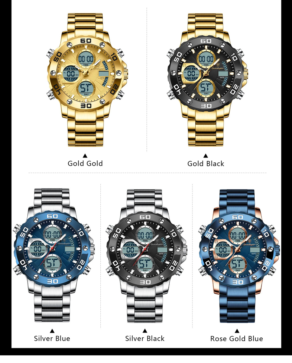 POEDAGAR Military Men's Quartz Wristwatch LED Alarm Dual Display Men Watch Electronic Waterproof Outdoor Sports Watches for Men - Sun Studio