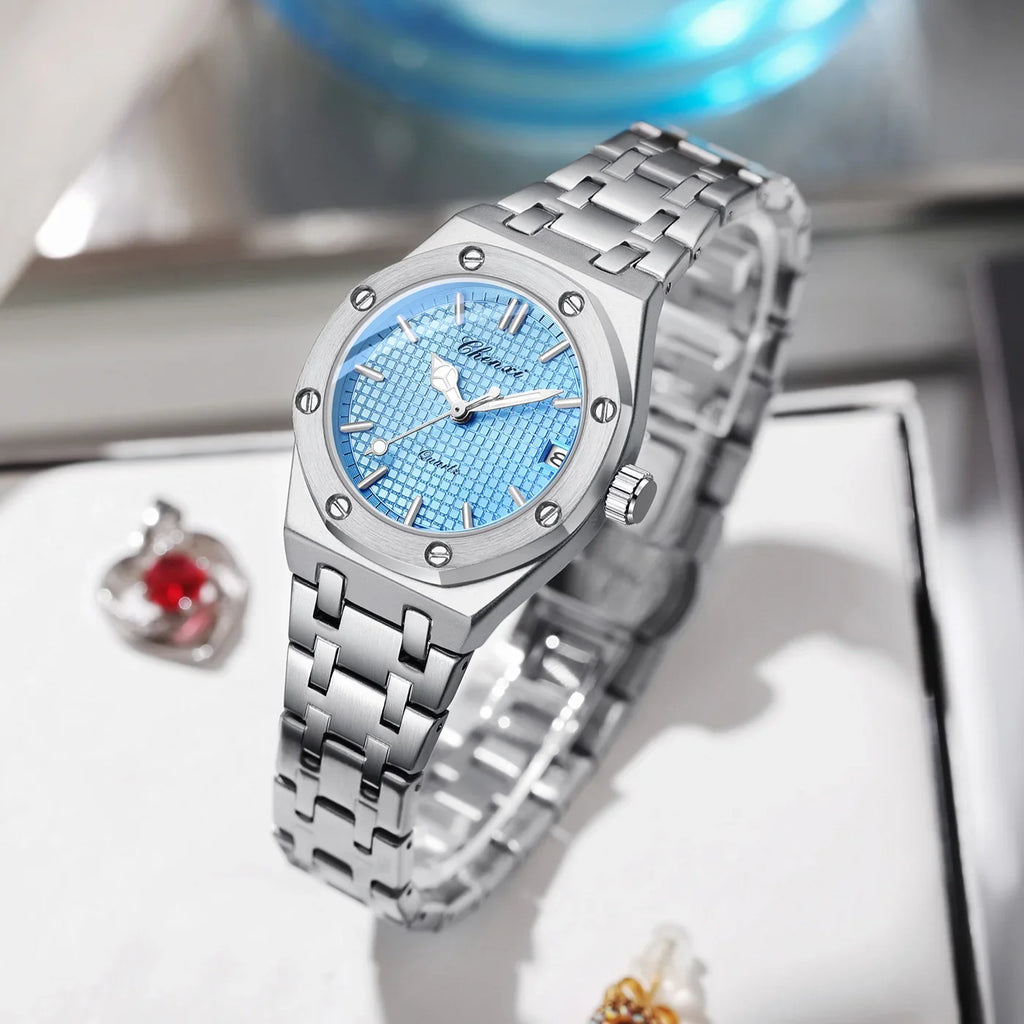 Luxury Women Watches Silver Steel Simple Casual Business Dress Watches for Women Top Brand Waterproof 3bar Calendar Gift Clock - Sun Studio