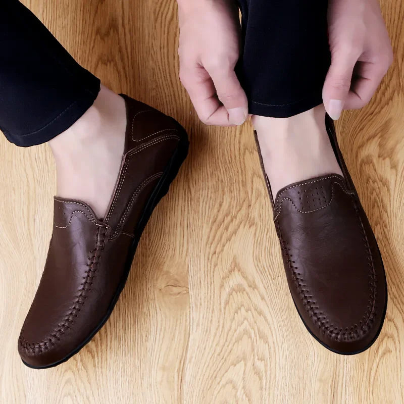 Genuine Leather Men Casual Shoes Luxury Brand Designer Men Loafers Moccasins Breathable Slip on Male Boat Shoes Plus Size 37-47 - Sun Studio