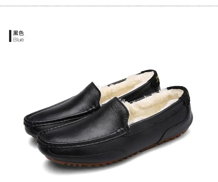 Winterfell Loafers Herren Freizeit Schuhe Baumwolle Leder Dress Schuhe Slip-On Flats Plüsch Herren Mokassins Fleece gefüttert Fahrerschuhe