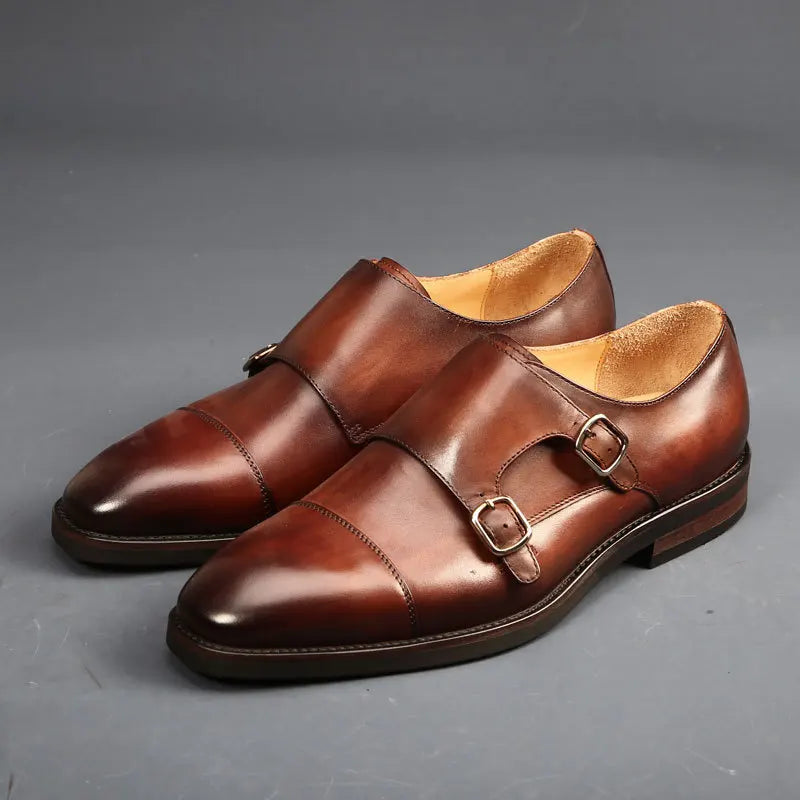Brand Double Monk Strap Luxury Men Shoes Genuine Leather Handmade Fashion Designer Business Dress Shoes for Men Original - Sun Studio