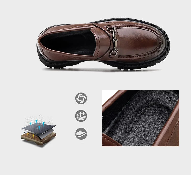 STRONGSHEN Men Leather Shoes Thick-soled British Style Formal Business Shoes Fashion Luxury Slip-On Round Toe Office Casual Shoe - Sun Studio