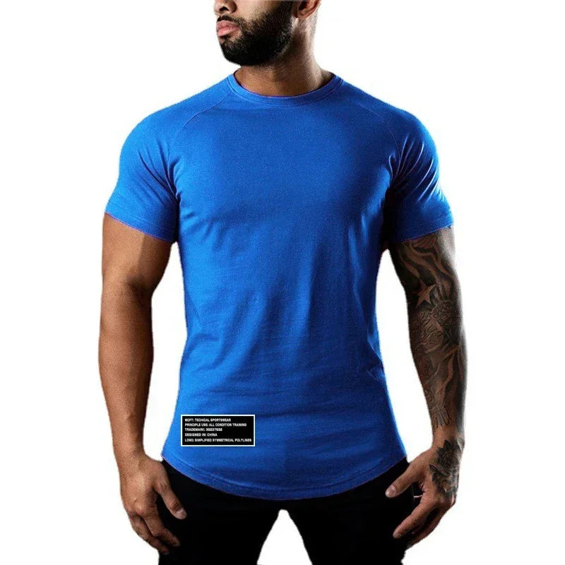 Gym Bodybuilding Muscle Sport Jogging Shirts Summer Cotton Breathable Short Sleeve Clothing Mens Casual Fitness Workout T-shirts - Sun Studio