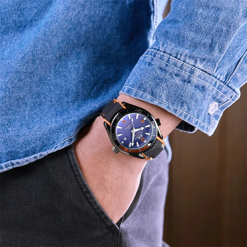 Luxury Automatic Mens Watch High Quality Mechanical Self Wind Movement Rubber Strap Waterproof Luminous Calendar Mens Watches - Sun Studio