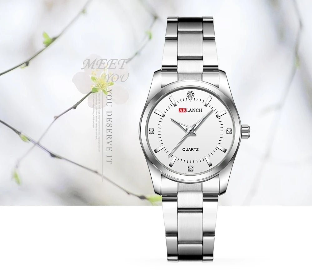 Ladies Dress Watch 29mm Silver Stainless Steel Gorgeous Rhinestone Quartz Clock Suitable Banquet Accessories & Daily Decoration - Sun Studio