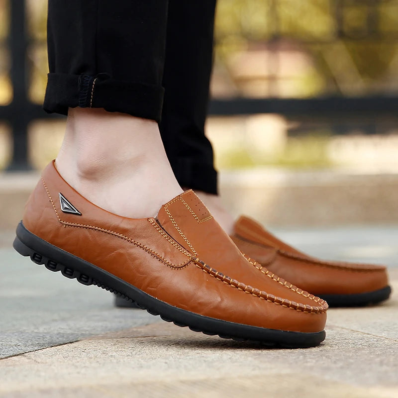 Genuine Leather Men Casual Shoes Luxury Brand 2025 Mens Loafers Moccasins Breathable Slip on Black Driving Shoes Plus Size 37-47 - Sun Studio