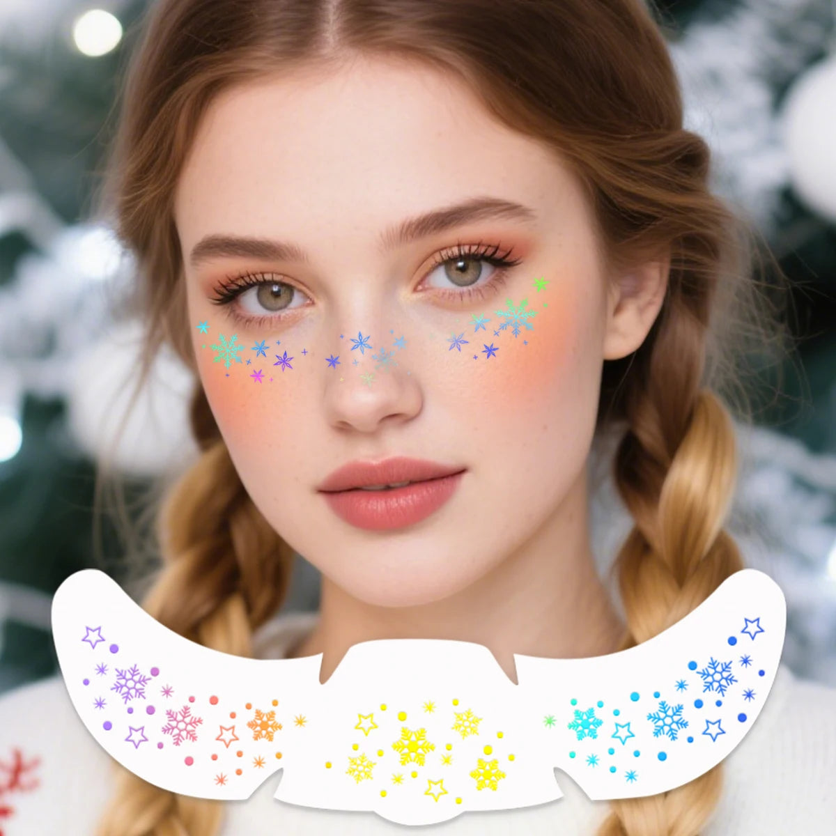 4pcs Christmas Face Tattoo Stickers Silver Laser Snowflake Stars Fake Freckles Temporary Tattoo Stickers for Party Festival - Sun Studio