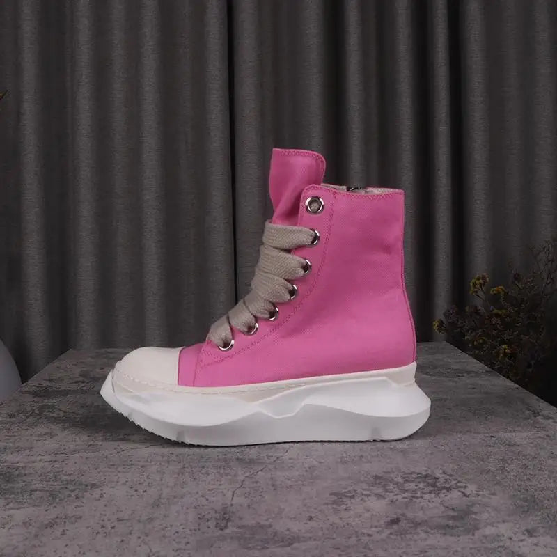 Men Women High-TOP Shoes Casual Canvas Platform Heel Sneakers Luxury Designer Jumbo Lace Up Zip Autumn Black Boots - Sun Studio