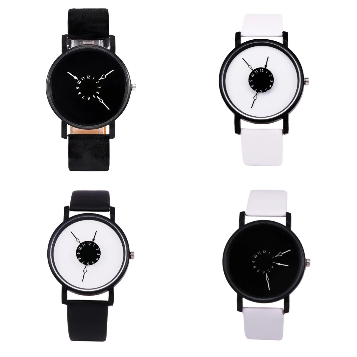 Couple Casual Quartz Watches Leather Band Strap Watch Analog Wrist Watch for Women Men Creative Digital Dial Clock Reloj Mujer - Sun Studio