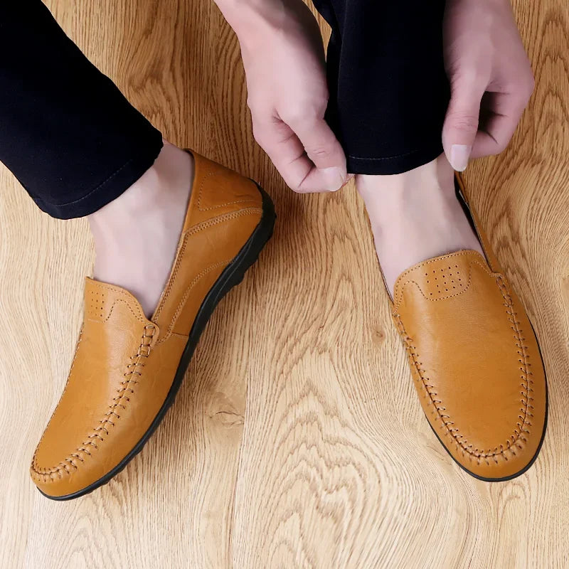 Genuine Leather Men Casual Shoes Luxury Brand Designer Men Loafers Moccasins Breathable Slip on Male Boat Shoes Plus Size 37-47 - Sun Studio