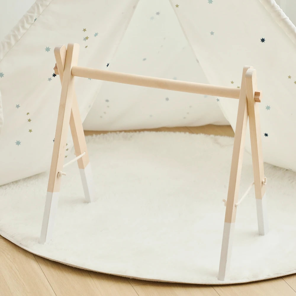 Foldable Baby Play Gym,0 Months Wooden Infant Activity Gym Hanging Toys Tool-Free Assembly Gym,Great for Newborn Development - Sun Studio