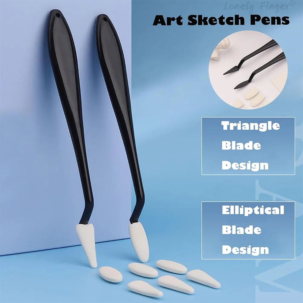 4pcs Paper Art Blending Stumps, Sketch Erase Sponge Wiper, 2 Head Types, 40 Replacement Sponge Wipes, Sketch Drawing Tools - Sun Studio