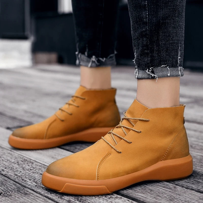 100% cowhide New large-sized men's boots Fashionable casual thick-soled breathable men's shoes Outdoor sports Chelsea boots - Sun Studio